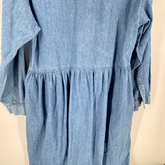 Vintage Capacity Denim Midi Dress Embroidered Floral Western Size Large Cottage - Picture 10 of 11